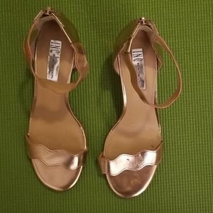 Cute strappy, INC lucite, block heels. Size 8